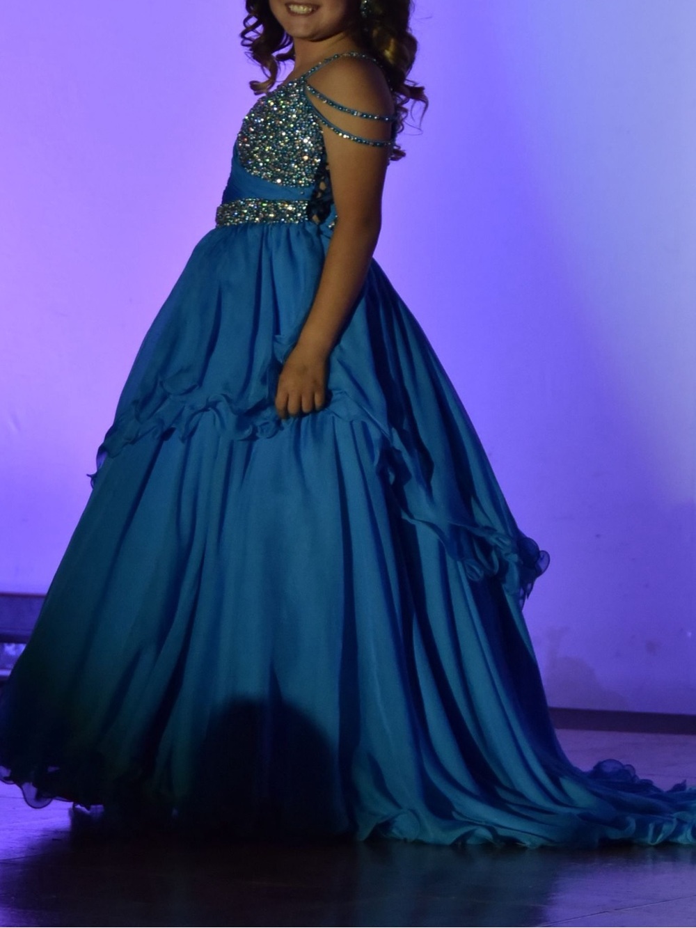 Sparkling Blue Girls' Formal Gown with beaded bodice and straps- side zip - Picture 2 of 2